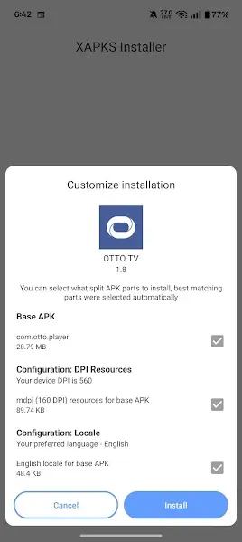 Screenshot of OTTO TV Video Player App